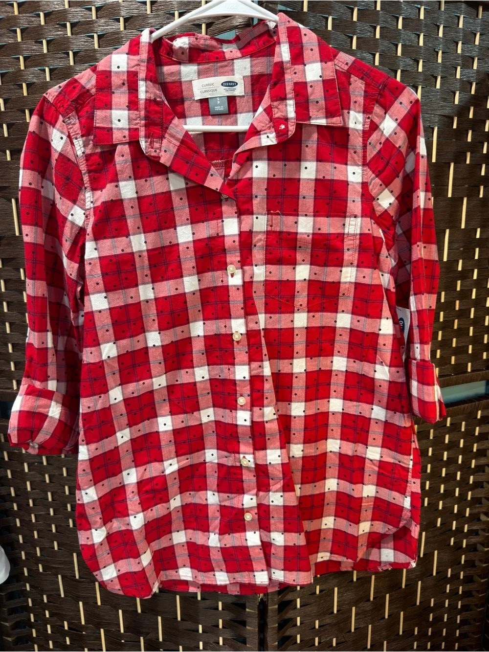 Old Navy Girls Red and White Plaid Button-Down Shirt Size small NWT